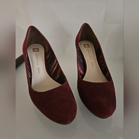 AK Anne Klein Suede Leather Pumps US 6.5 Burgundy Wine Dark Red - Picture 7 of 7